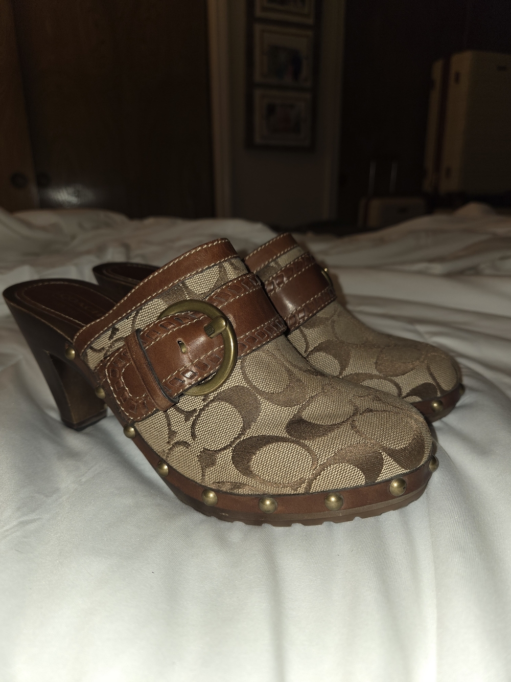 Coach Brown Signature Clog Mules with Buckle